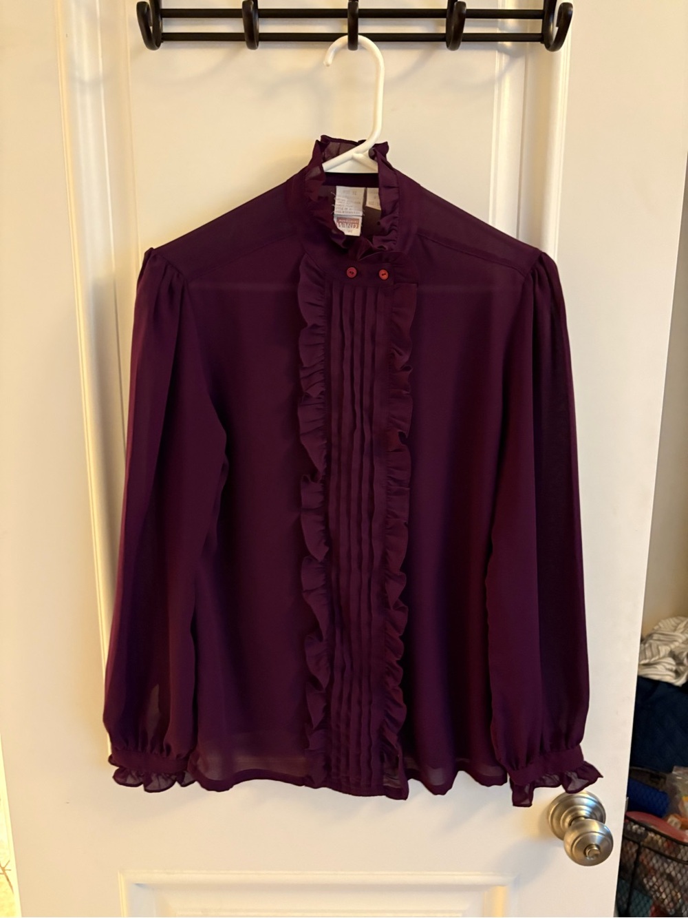 Vintage Deep Plum Ruffle Front Blouse
